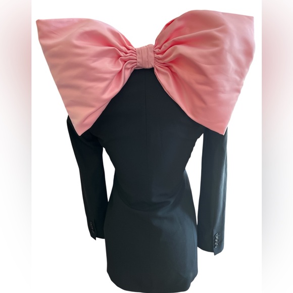 Zara Black Tailored Fit Blazer w/Pink Notched Lapels & Pink Bow Detail Size S - Picture 4 of 12